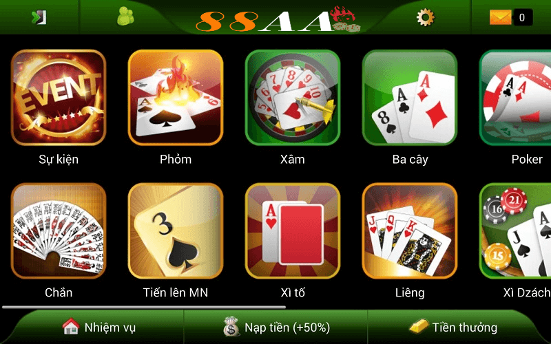 Các thể loại game đánh bài đổi thưởng phổ biến trên 88aa