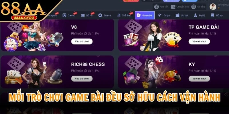 Mỗi trò chơi game bài đều sở hữu cách vận hành và quy tắc riêng biệt