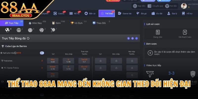 Thể thao 88AA mang đến không gian theo dõi hiện đại